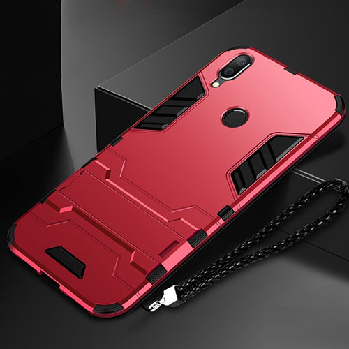 Silicone Matte Finish and Plastic Back Cover Case with Stand for Huawei Honor 10 Lite Red