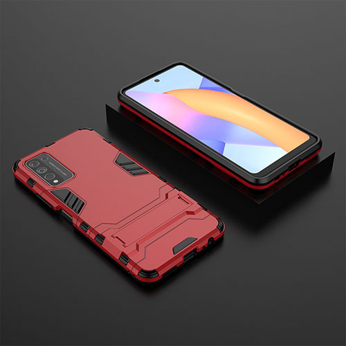 Silicone Matte Finish and Plastic Back Cover Case with Stand for Huawei Honor 10X Lite Red