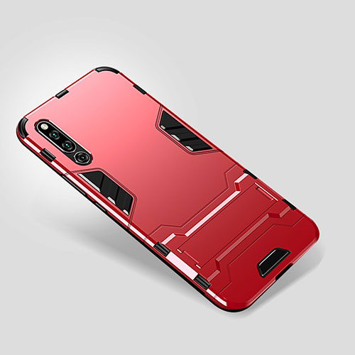 Silicone Matte Finish and Plastic Back Cover Case with Stand for Huawei Honor Magic 2 Red