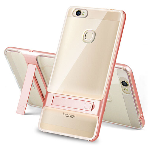 Silicone Matte Finish and Plastic Back Cover Case with Stand for Huawei Honor Note 8 Clear