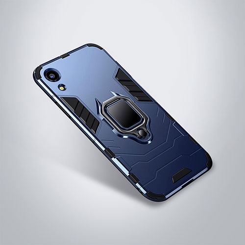 Silicone Matte Finish and Plastic Back Cover Case with Stand for Huawei Honor Play 8A Blue