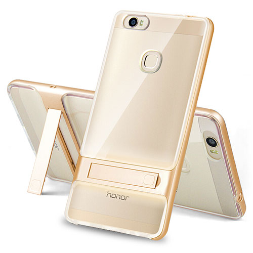 Silicone Matte Finish and Plastic Back Cover Case with Stand for Huawei Honor V8 Max Gold