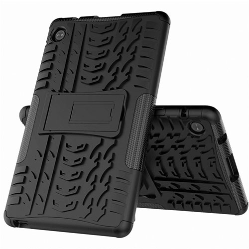 Silicone Matte Finish and Plastic Back Cover Case with Stand for Huawei MatePad T 8 Black