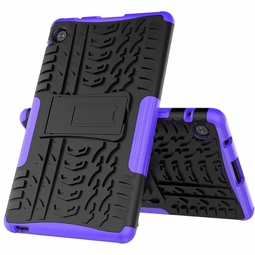 Silicone Matte Finish and Plastic Back Cover Case with Stand for Huawei MatePad T 8 Purple