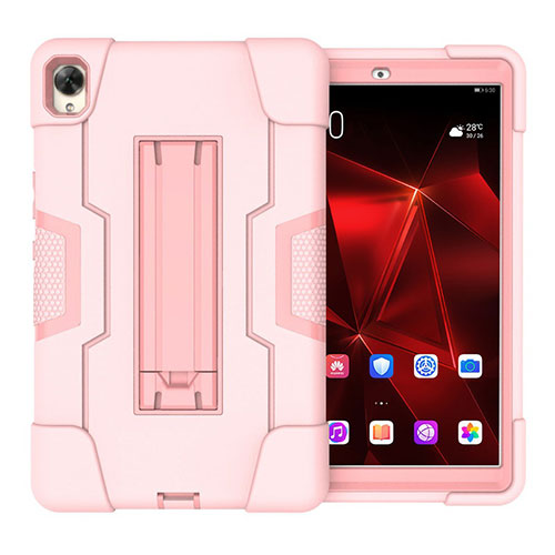 Silicone Matte Finish and Plastic Back Cover Case with Stand for Huawei MediaPad M6 8.4 Pink