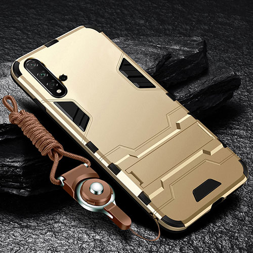 Silicone Matte Finish and Plastic Back Cover Case with Stand for Huawei Nova 5 Gold