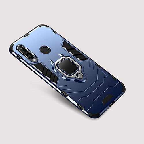 Silicone Matte Finish and Plastic Back Cover Case with Stand for Huawei P30 Lite New Edition Blue