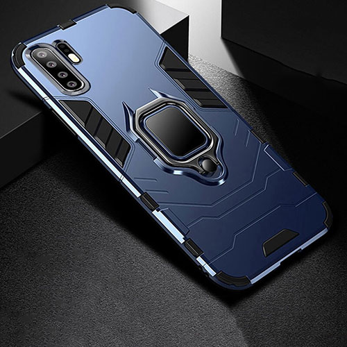 Silicone Matte Finish and Plastic Back Cover Case with Stand for Huawei P30 Pro New Edition Blue