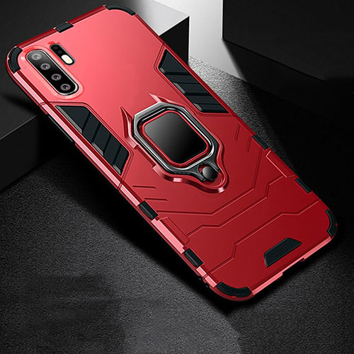 Silicone Matte Finish and Plastic Back Cover Case with Stand for Huawei P30 Pro New Edition Red