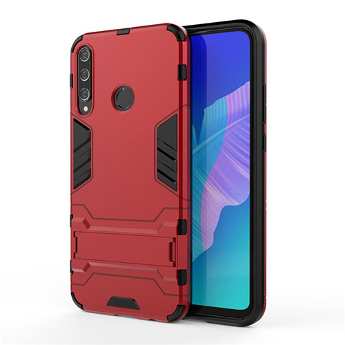 Silicone Matte Finish and Plastic Back Cover Case with Stand for Huawei P40 Lite E Red