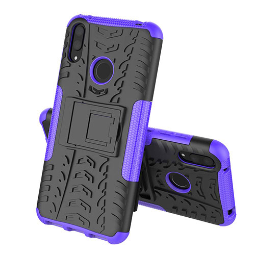 Silicone Matte Finish and Plastic Back Cover Case with Stand for Huawei Y7 (2019) Purple