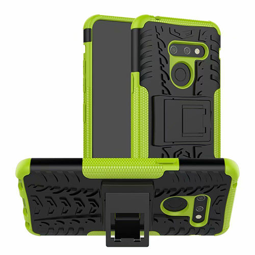 Silicone Matte Finish and Plastic Back Cover Case with Stand for LG G8 ThinQ Green