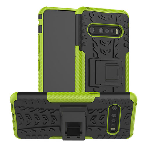 Silicone Matte Finish and Plastic Back Cover Case with Stand for LG V60 ThinQ 5G Green