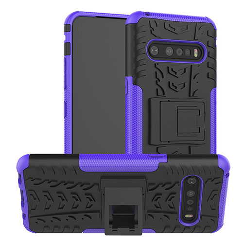 Silicone Matte Finish and Plastic Back Cover Case with Stand for LG V60 ThinQ 5G Purple