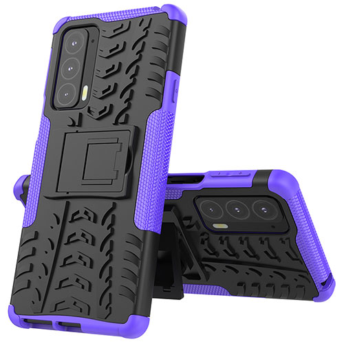 Silicone Matte Finish and Plastic Back Cover Case with Stand for Motorola Moto Edge 20 5G Purple