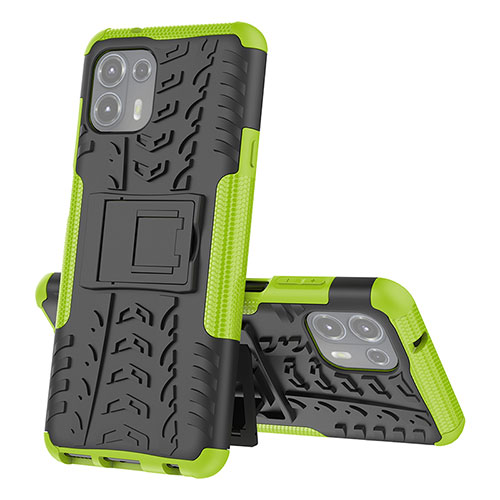 Silicone Matte Finish and Plastic Back Cover Case with Stand for Motorola Moto Edge 20 Lite 5G Green