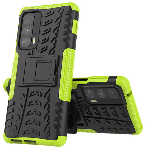 Silicone Matte Finish and Plastic Back Cover Case with Stand for Motorola Moto Edge 20 Pro 5G Green