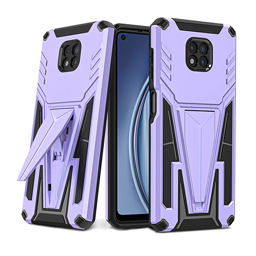 Silicone Matte Finish and Plastic Back Cover Case with Stand for Motorola Moto G Power (2021) Purple