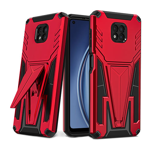 Silicone Matte Finish and Plastic Back Cover Case with Stand for Motorola Moto G Power (2021) Red