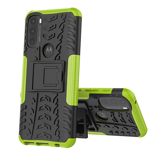 Silicone Matte Finish and Plastic Back Cover Case with Stand for Motorola Moto G71 5G Green