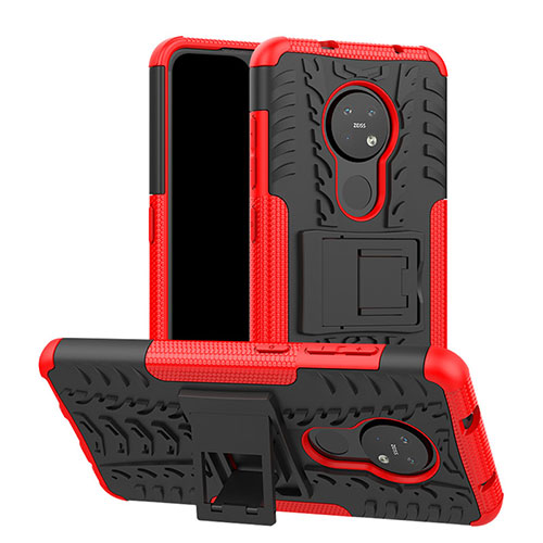 Silicone Matte Finish and Plastic Back Cover Case with Stand for Nokia 6.2 Red