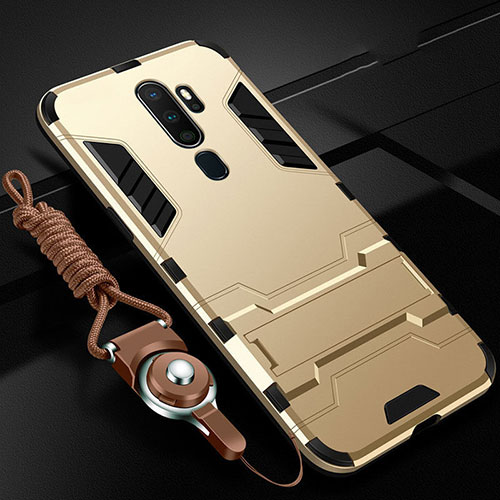 Silicone Matte Finish and Plastic Back Cover Case with Stand for Oppo A11X Gold