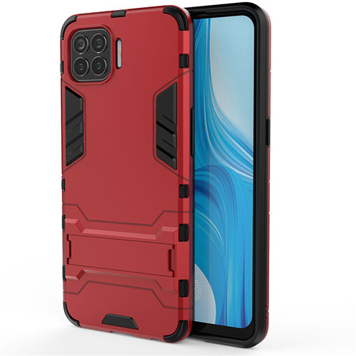 Silicone Matte Finish and Plastic Back Cover Case with Stand for Oppo F17 Pro Red