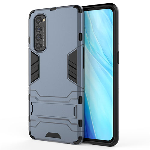 Silicone Matte Finish and Plastic Back Cover Case with Stand for Oppo Reno4 Pro 4G Blue