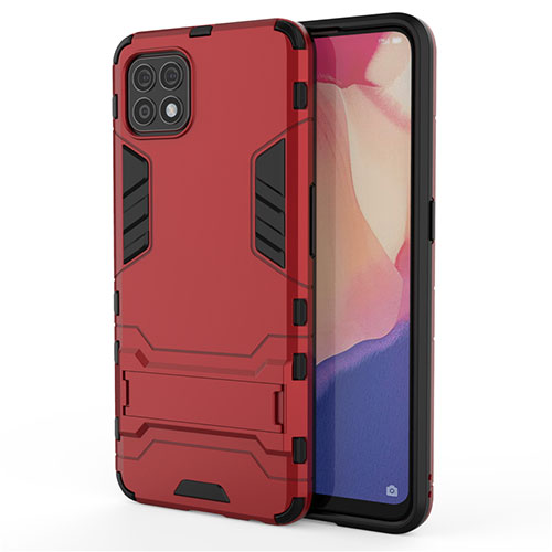 Silicone Matte Finish and Plastic Back Cover Case with Stand for Oppo Reno4 SE 5G Red