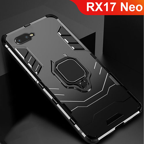 Silicone Matte Finish and Plastic Back Cover Case with Stand for Oppo RX17 Neo Black