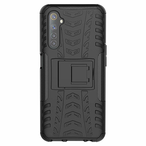 Silicone Matte Finish and Plastic Back Cover Case with Stand for Realme 6 Black