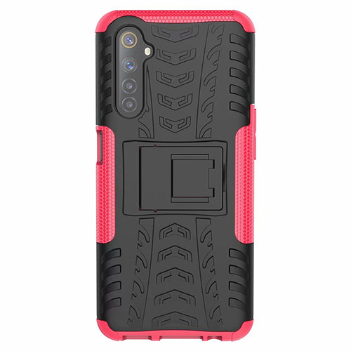 Silicone Matte Finish and Plastic Back Cover Case with Stand for Realme 6 Pink