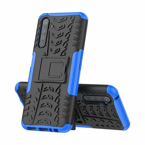 Silicone Matte Finish and Plastic Back Cover Case with Stand for Realme 6 Pro Blue