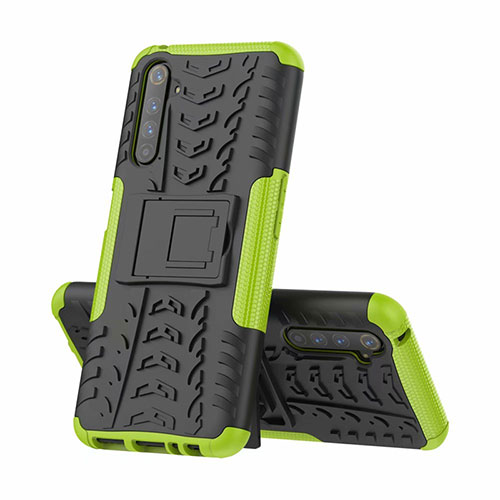 Silicone Matte Finish and Plastic Back Cover Case with Stand for Realme 6 Pro Green