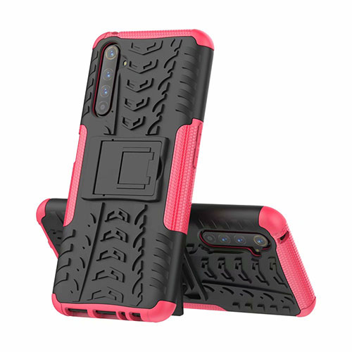 Silicone Matte Finish and Plastic Back Cover Case with Stand for Realme 6 Pro Pink