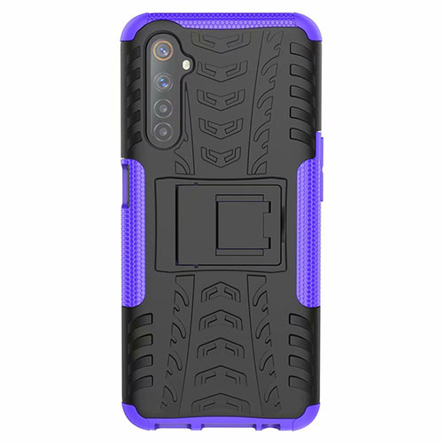 Silicone Matte Finish and Plastic Back Cover Case with Stand for Realme 6 Purple