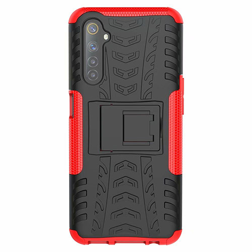 Silicone Matte Finish and Plastic Back Cover Case with Stand for Realme 6s Red