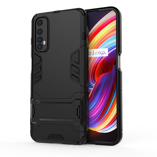 Silicone Matte Finish and Plastic Back Cover Case with Stand for Realme Narzo 20 Pro Black