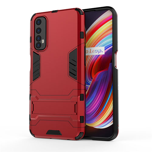 Silicone Matte Finish and Plastic Back Cover Case with Stand for Realme Narzo 30 4G Red