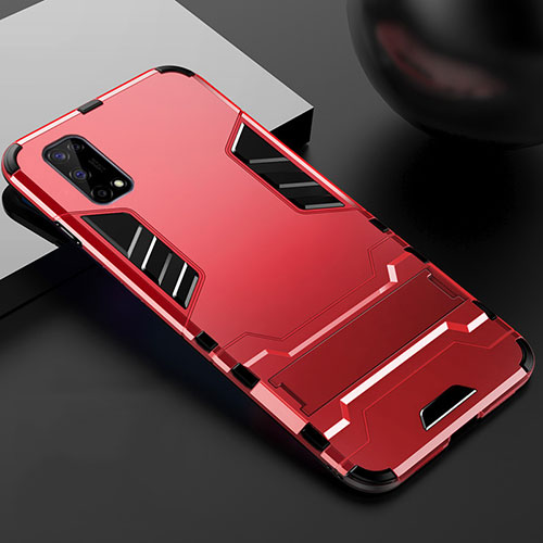 Silicone Matte Finish and Plastic Back Cover Case with Stand for Realme Narzo 30 Pro 5G Red