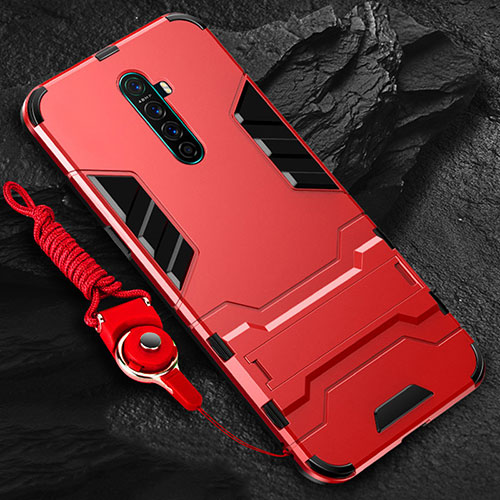 Silicone Matte Finish and Plastic Back Cover Case with Stand for Realme X2 Pro Red