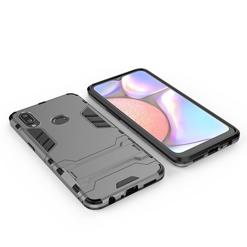 Silicone Matte Finish and Plastic Back Cover Case with Stand for Samsung Galaxy A10s Gray