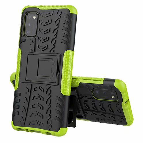 Silicone Matte Finish and Plastic Back Cover Case with Stand for Samsung Galaxy A41 Green