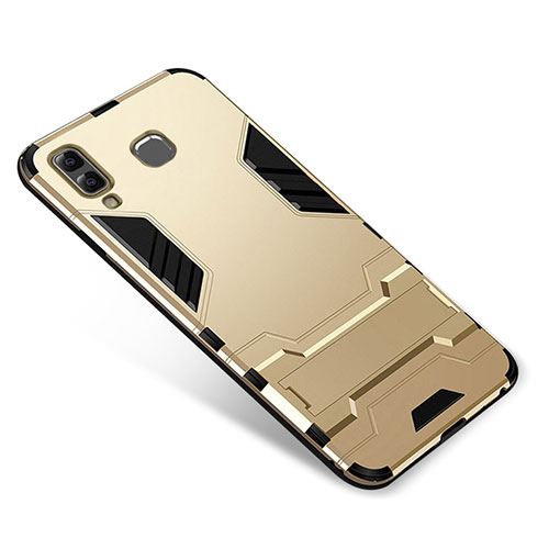 Silicone Matte Finish and Plastic Back Cover Case with Stand for Samsung Galaxy A8 Star Gold