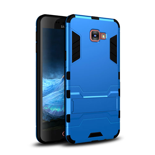 Silicone Matte Finish and Plastic Back Cover Case with Stand for Samsung Galaxy A9 Pro (2016) SM-A9100 Blue