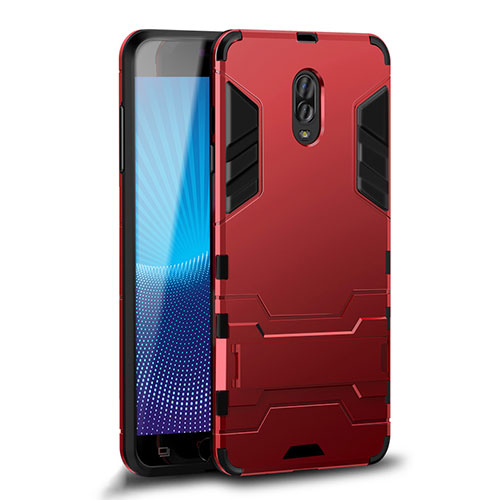 Silicone Matte Finish and Plastic Back Cover Case with Stand for Samsung Galaxy C7 (2017) Red
