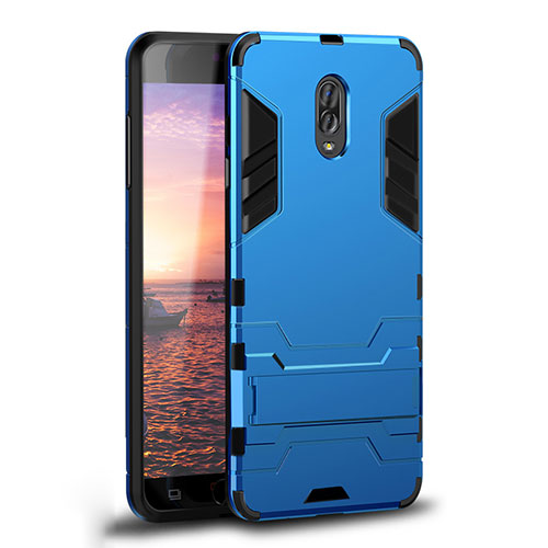 Silicone Matte Finish and Plastic Back Cover Case with Stand for Samsung Galaxy C8 C710F Sky Blue