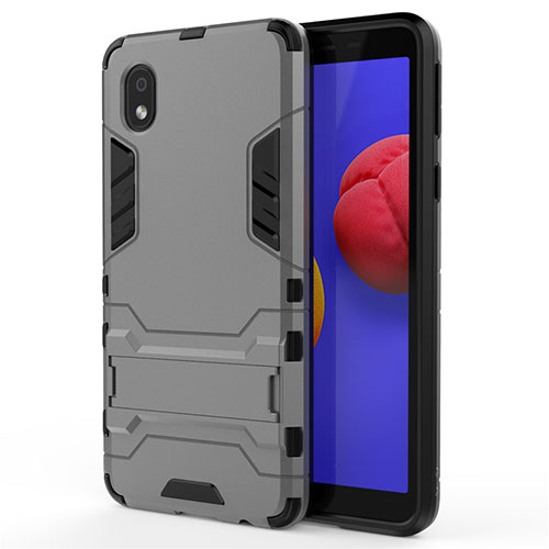 Silicone Matte Finish and Plastic Back Cover Case with Stand for Samsung Galaxy M01 Core Gray