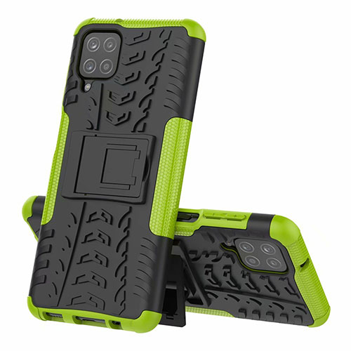 Silicone Matte Finish and Plastic Back Cover Case with Stand for Samsung Galaxy M12 Green