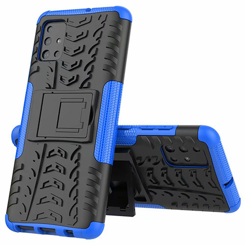 Silicone Matte Finish and Plastic Back Cover Case with Stand for Samsung Galaxy M40S Blue